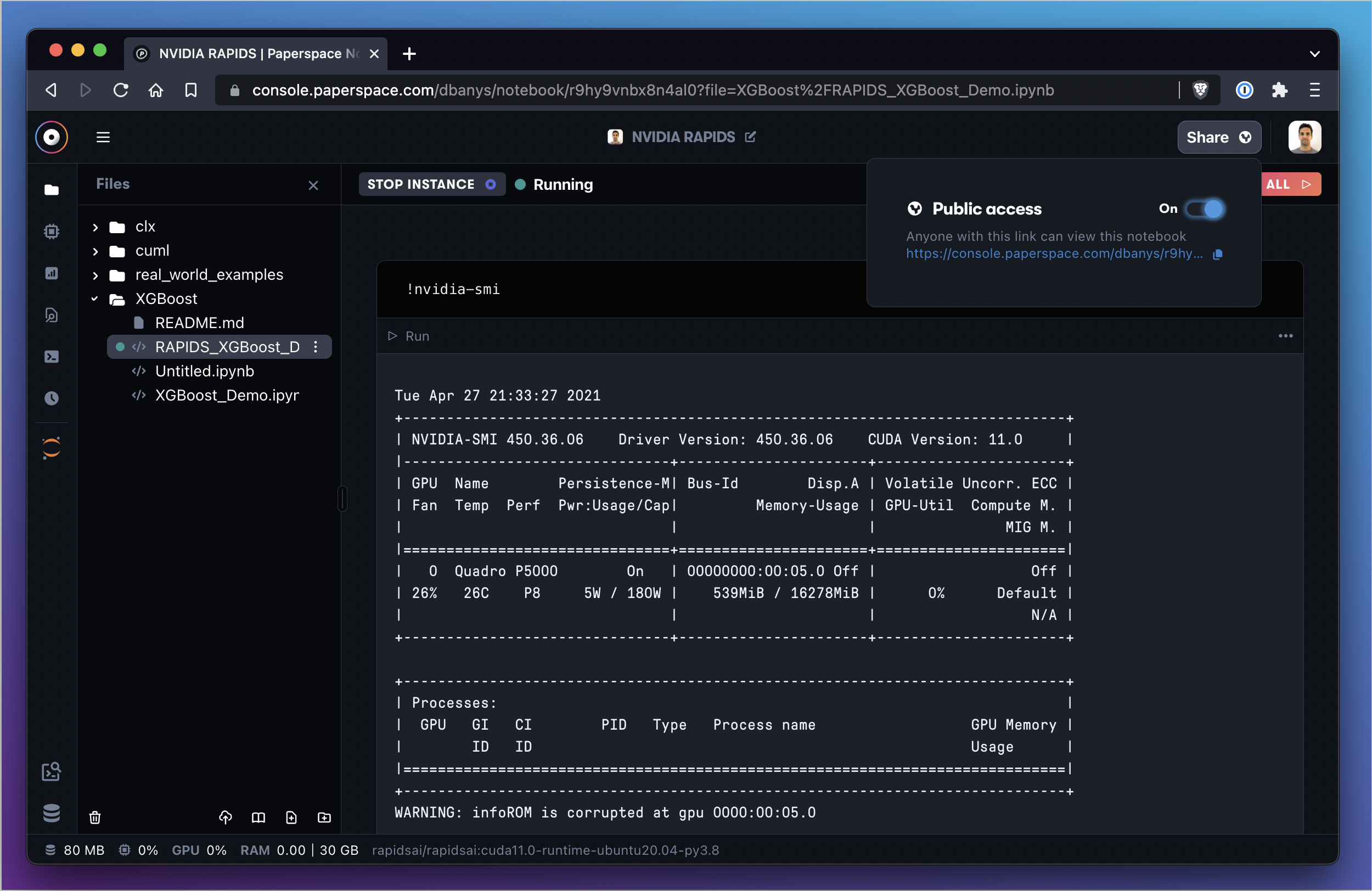 Notebook page  with share button on the top right corner.