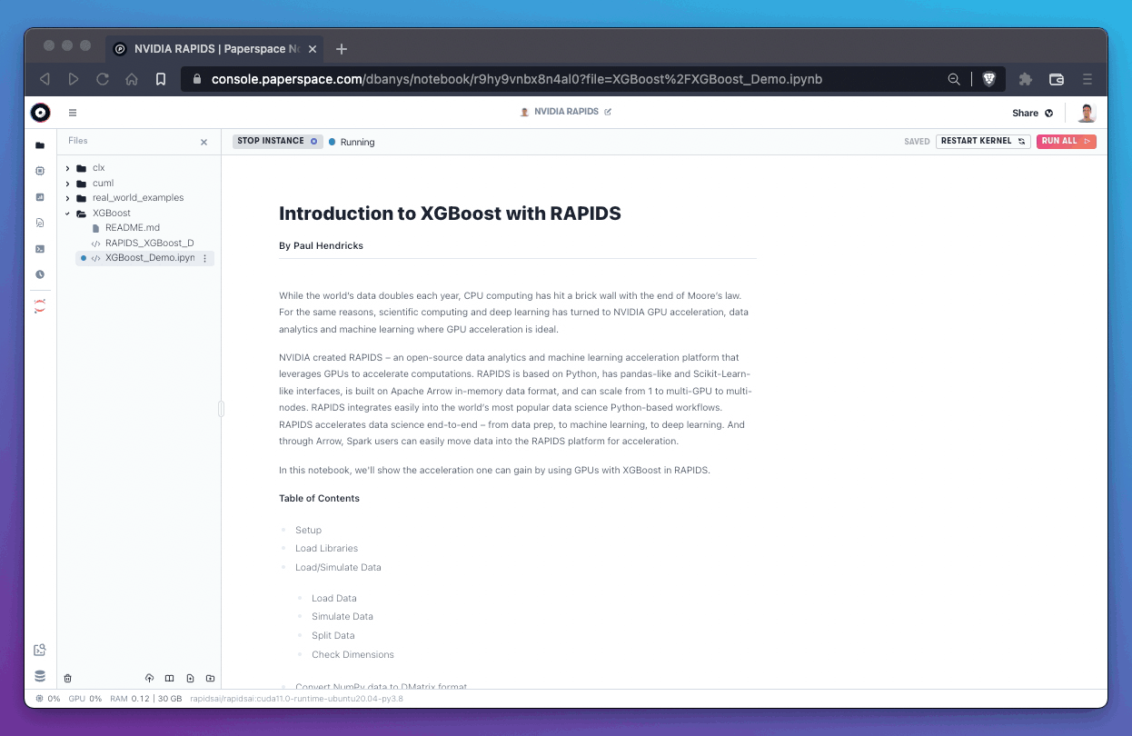 Notebook page showing stopping the instance.