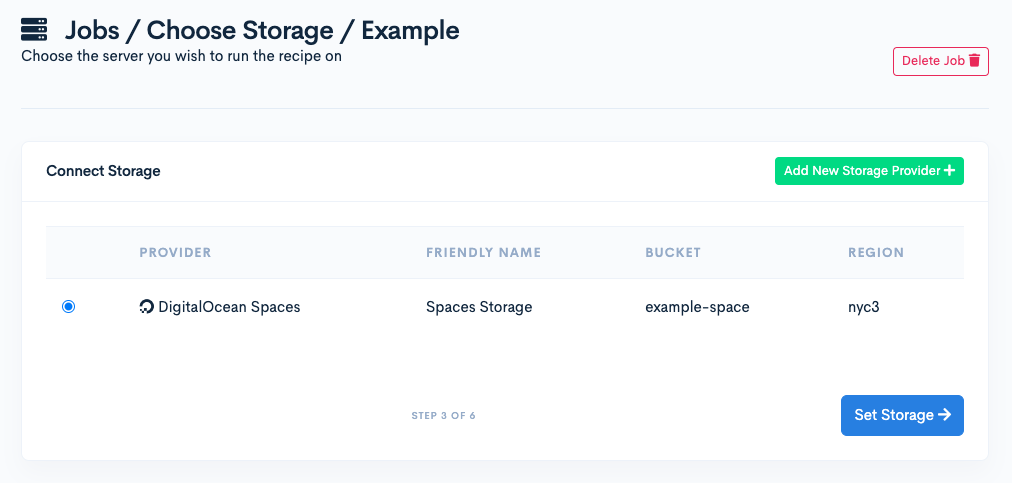 Choose storage page