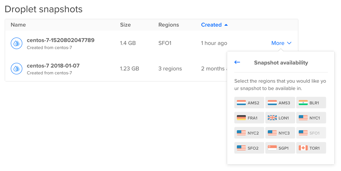 Changing snapshot regions