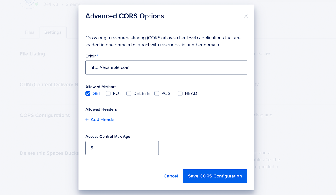 How to Configure CORS on DigitalOcean Spaces :: DigitalOcean