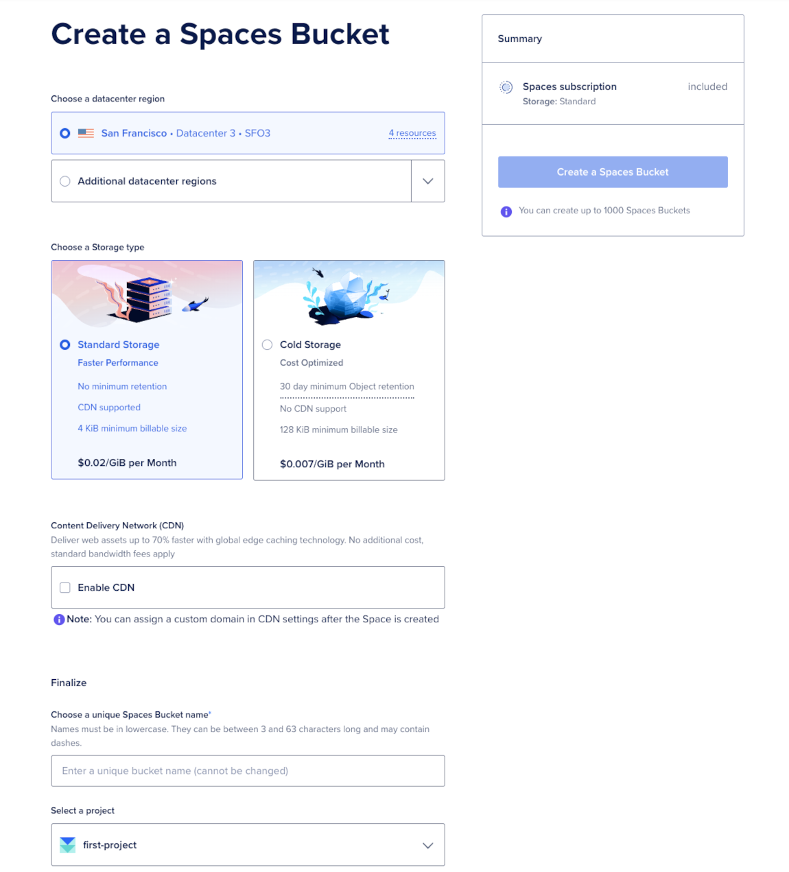 The Spaces create page