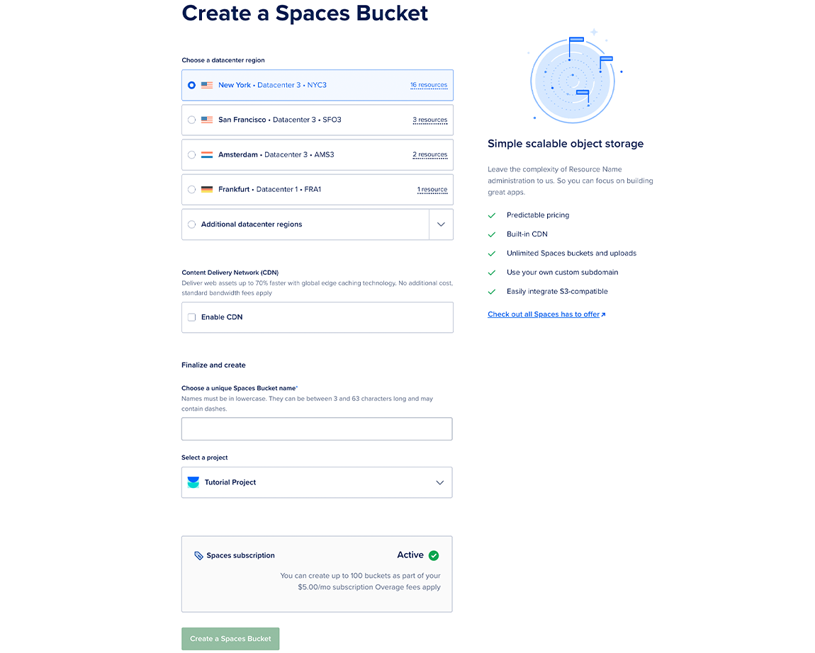 The Spaces create page