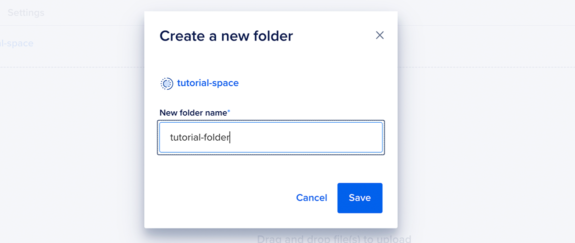 Creating a new folder in a Space with the text box for the name of the folder open