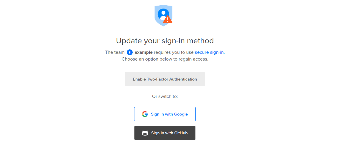 The update sign-in method page