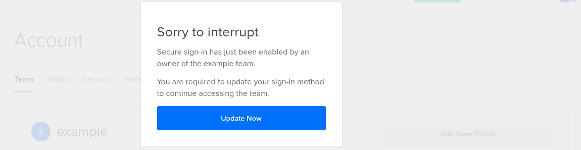 The update sign-in method window for logged-in users