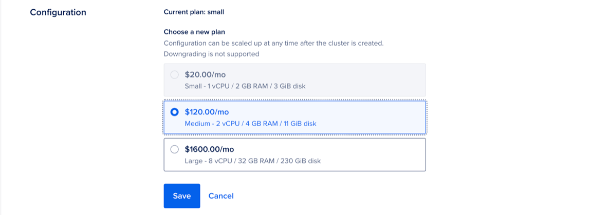 Configuration section showing available Weaviate plans