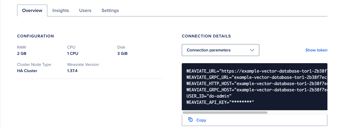 The Connection Details section of the cluster Overview page