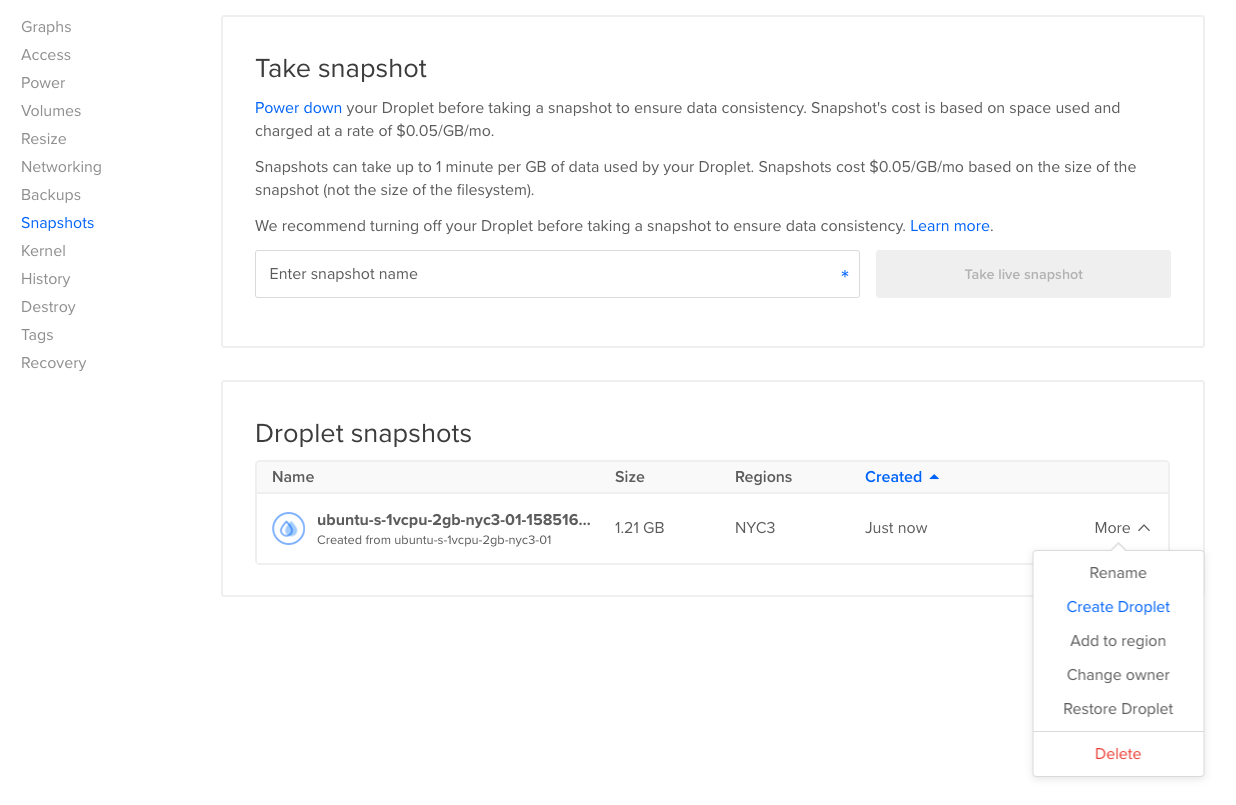 Create Droplet from Snapshot